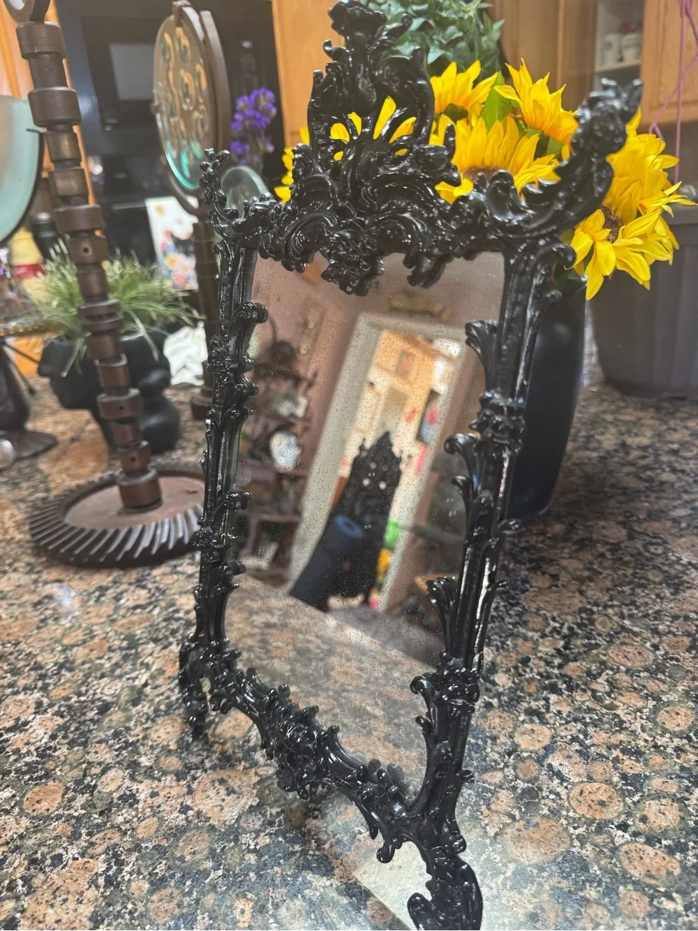 Antique Ornate Black Decorative Standing Mirror - Classic Wall Decor